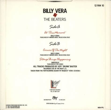 Billy Vera At This Moment Uk Promo 12 Vinyl Single 12 Inch Record Maxi Single 726645