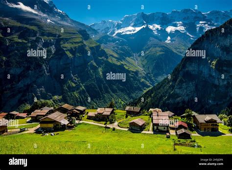 Village Of Gimmelwald In The Swiss Alps Above The Lauterbrunnen Valley