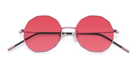 Pink Hipster Thin Geometric Tinted Sunglasses With Pink Sunwear Lenses Dreamer
