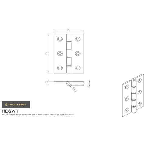 Carlisle Brass Double Steel Washered Butt Hinge 76mm Polished Chrome