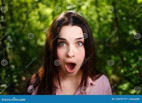 Portrait Of Extremely Surprisedstunned Woman With Emotive Open Stock Image