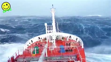Big Ship In Extreme Hurricane Heavy Sea And Very High Waves Ship