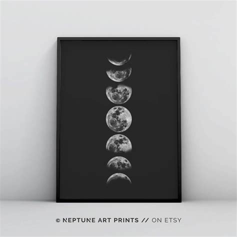 Moon Phases Wall Art Black And White Moon Phases Poster Moon Etsy