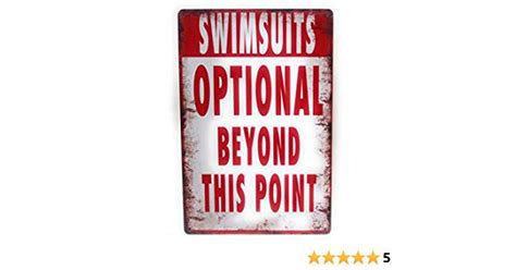 A Red And White Sign That Says Swimsuits Optional Beyond This Point