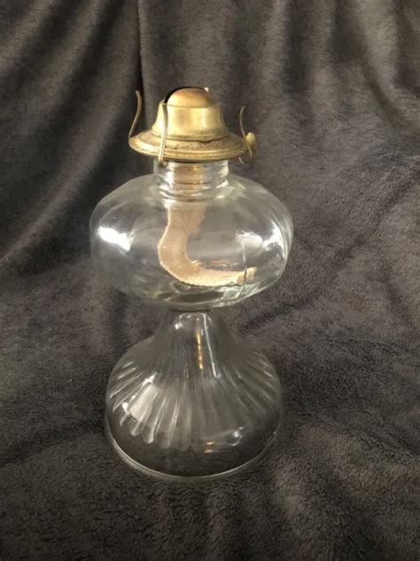 ANTIQUE CLEAR GLASS Kerosene Oil Footed Hand Lamp Globe Form Burner