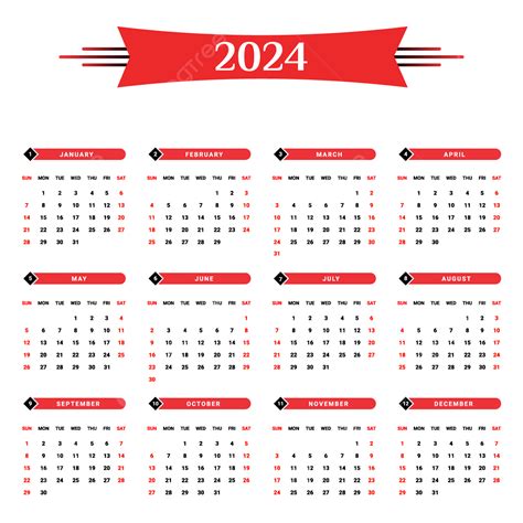 Calendario 2024 Con Forma Geométrica Negra Y Roja Png Dibujos