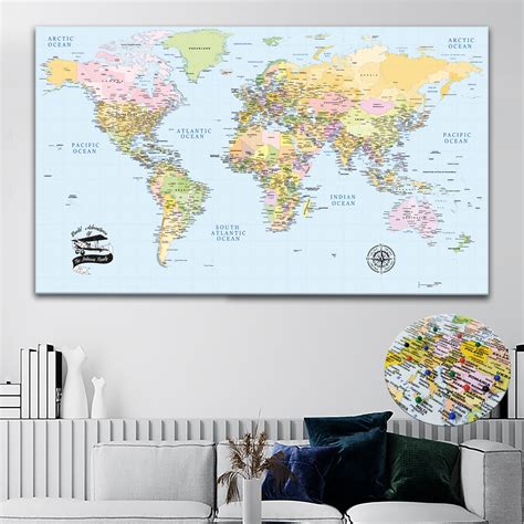 wall décor home décor large world map push pin colorful poster travel map print wall art world