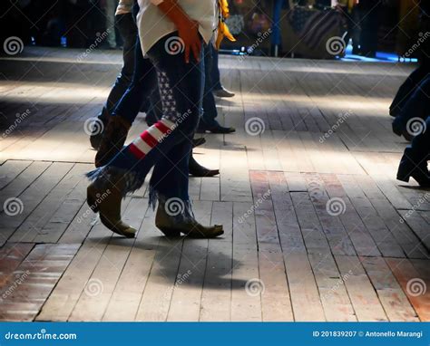 Legs Close Up Of Line Dance Traditional Western Folk Music Dancers