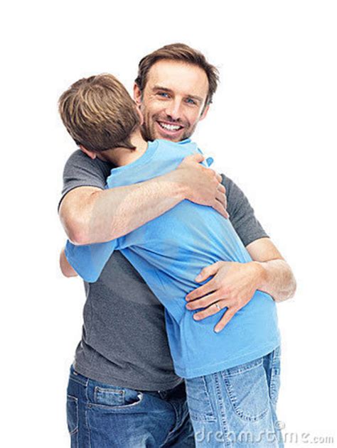 Man Hugging His Son Against White Background Stock Photo Image Of