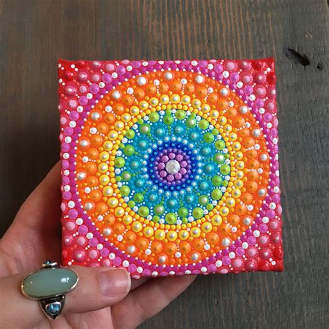 Rainbow Mandala Dot Painting Dot Art Dotillism Hand Painted Chakra