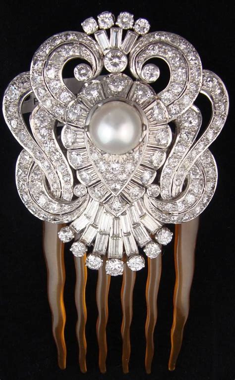 Antique French White Diamond And Pearl Hair Pin 1920s Deco Jewelry