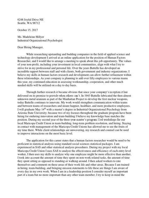 You should also mention any projects the company is working on. cover letter | Industrial And Organizational Psychology ...