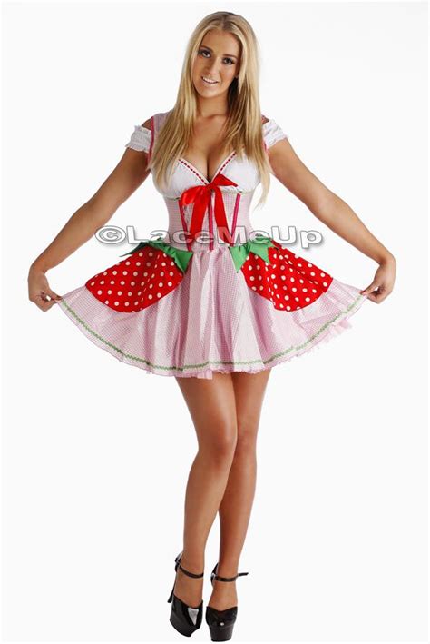Strawberry Shortcake Costume Adult Fancy Dress Ladies Size S M L Xl Xxl