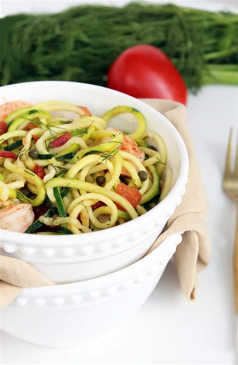 Lemon Dill Zucchini Pasta With Shrimp And Capers Inspiralized