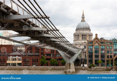 Millennium Bridge Across River Thames London England Editorial Photo