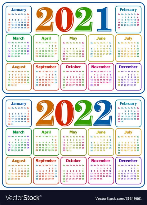Calendar For 2021 2022 Royalty Free Vector Image