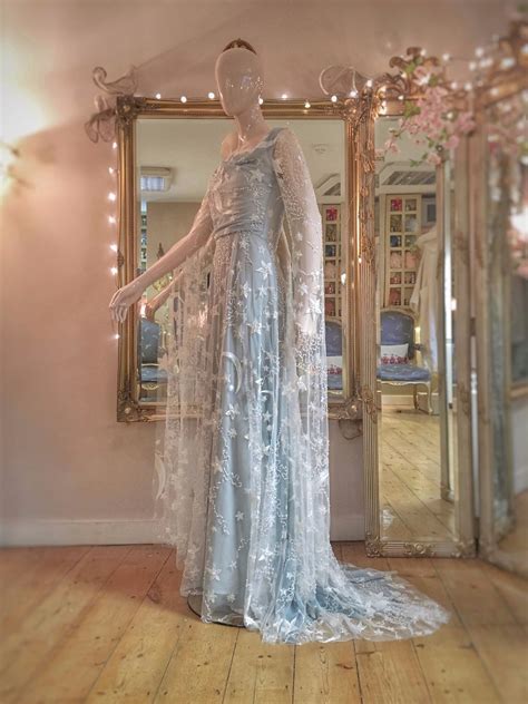 Moon And Star Embroidered Blue Wedding Dress By Joanne Fleming Design