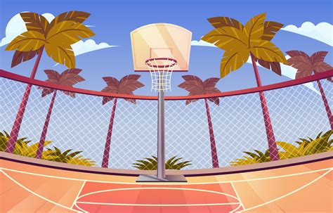 Free Vector Cartoon Background Of Basketball Court On Outdoor Sport