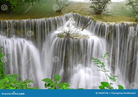 Paradise Waterfall Huay Mae Kamin Waterfall In Kanchanaburi Stock