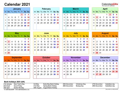 Calendar 2021 Uk Free Printable Pdf Templates