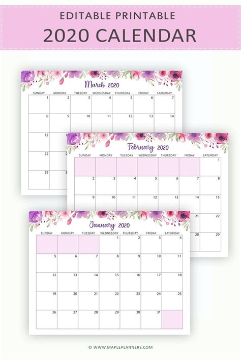 Editable 2020 Monthly Calendars Printable Editable Monthly Calendar