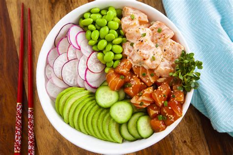 Shoyu Spicy Mayo Salmon Poke Bowl Recipe Food Is Four Letter Word