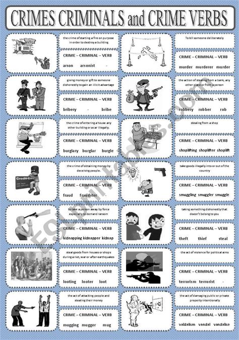 Crime Criminal And Crime Verbs Esl Worksheet By Nhlrhn