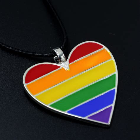 rainbow pride heart gay lesbian lgbt pride pewter necklace in pendant necklaces from jewelry
