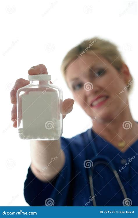 Nurse Holding Bottle Of Pills With Blank Label Stock Image Image Of