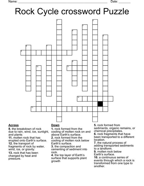 The Rock Cycle Worksheet Crossword Puzzle Geology Uni