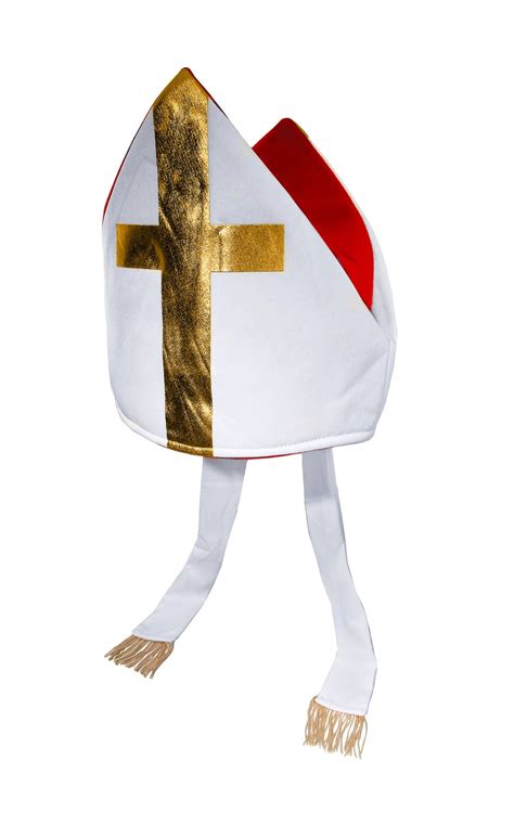 Unisex Adult Plush White Bishop Priest Pope Costume Hat Gold Etsy