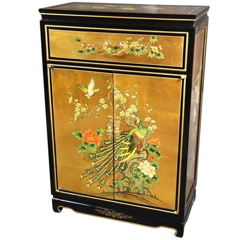 Oriental Furniture 36 In H X 24 In W Gold Wood Shoe Storage Cabinet