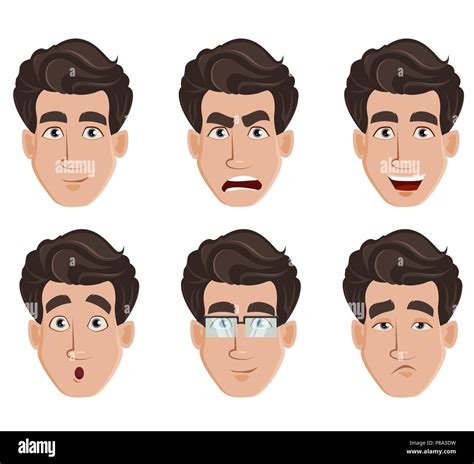 Face Expressions Of Handsome Business Man Different Male Emotions Set