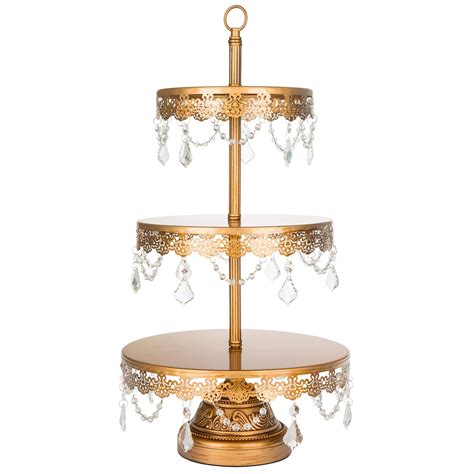 3 Tier Crystal Draped Dessert Cupcake Stand Gold Gold Cupcake Stand
