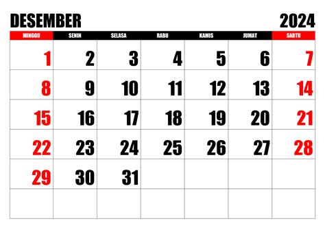 Desain Kalender Tahun Baru Bulan Desember 2024 Vektor