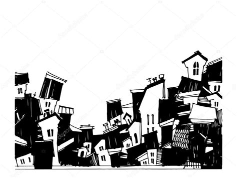 Cartoon Black And White City Card Isolated On White Background Vector