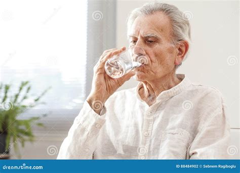 Portrait Elderly Man Drinking Water Stock Photo Image Of Glass
