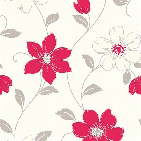 Anouska Red Floral Vinyl Wallpaper Flowers Textured Cream Grey Luxury