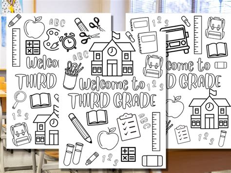 Welcome To Third Grade Coloring Sheet Open House First Day Etsy