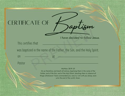 Printable Baptism Certificate Template Kjv Instant Digital Etsy