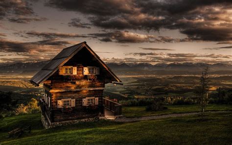 Brown Wooden House Landscape Hdr House Clouds Hd Wallpaper