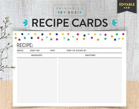 Recipe Card Editable Template