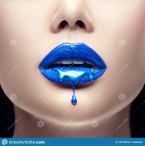 Blue Lipstick Dripping Lipgloss Dripping From Lips Blue Liquid Drops