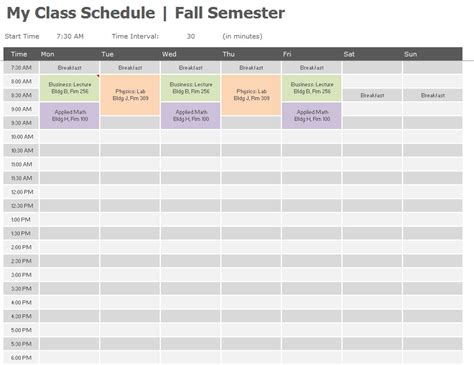 Free Printable Class Schedule Template Printable Templates