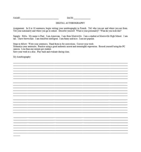 013 Student Autobiography Template College Example Essential Likeness