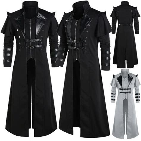Vintage Mens Gothic Steampunk Long Jacket Trench Coat Retro Medieval