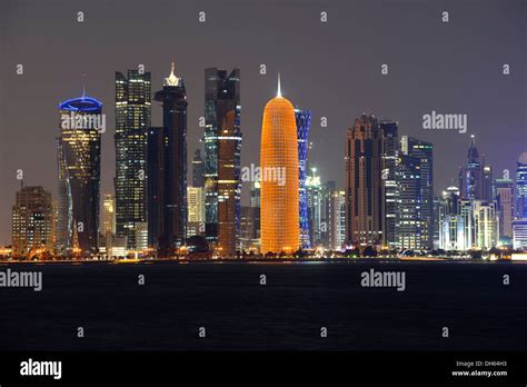 Skyline Of Doha With Al Bidda Tower Palm Tower 1 And 2 World Trade