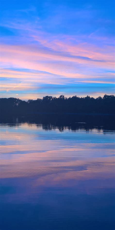 Blue Sky Sunset Lake Reflections Nature 1080x2160 Wallpaper Blue