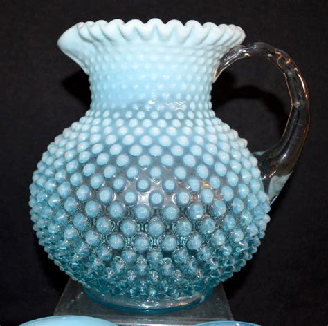 Sold Price 9 Piece Fenton Blue Opalescent Hobnail Water Set Includes The Pitcher And 8 Stemmed