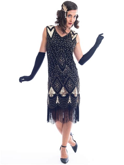 Black And Gold Beaded Lola Gatsby Dress Flapper Boutique